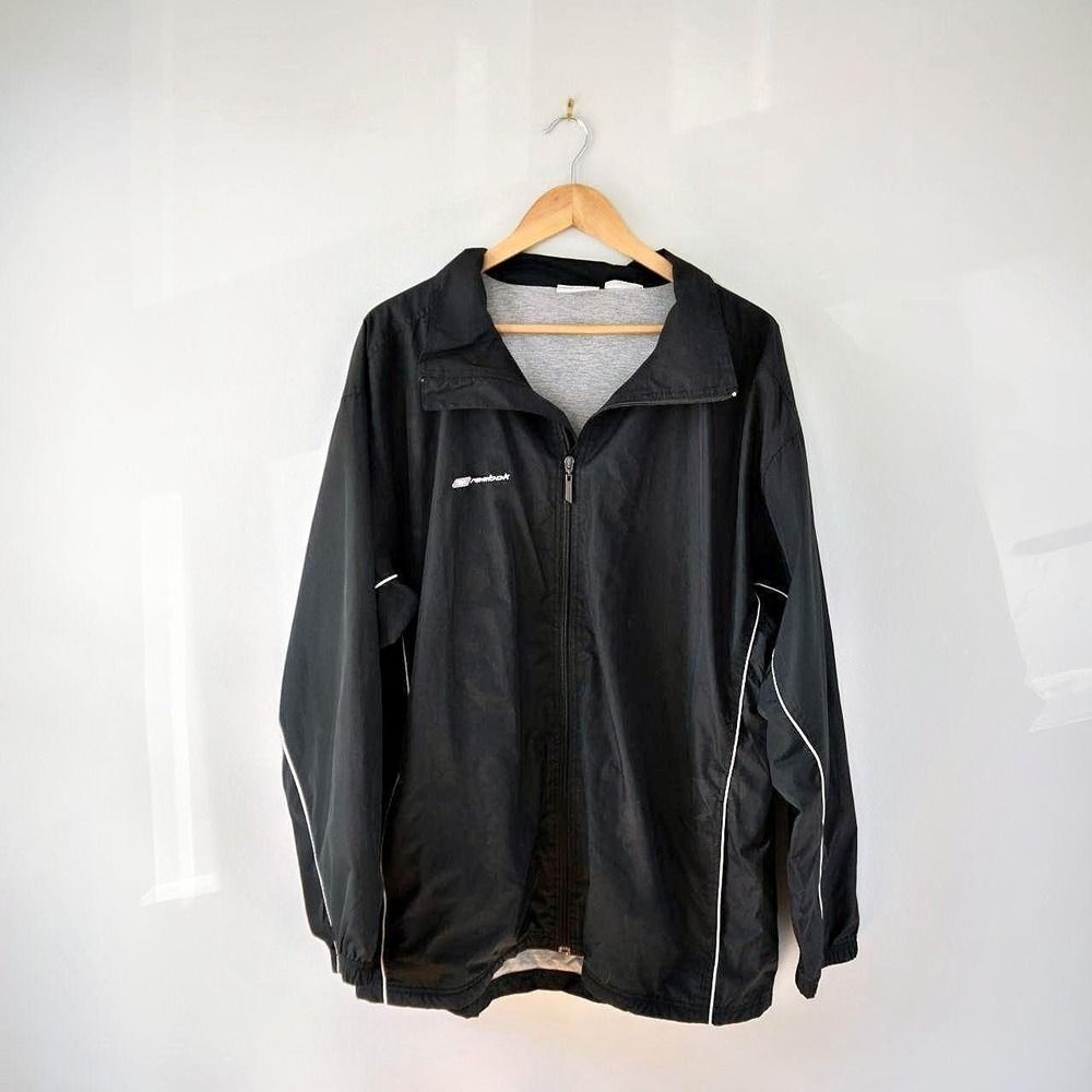 Vintage 2000s Y2k Sportswear Black with white stripe Zip Front windbreaker sport